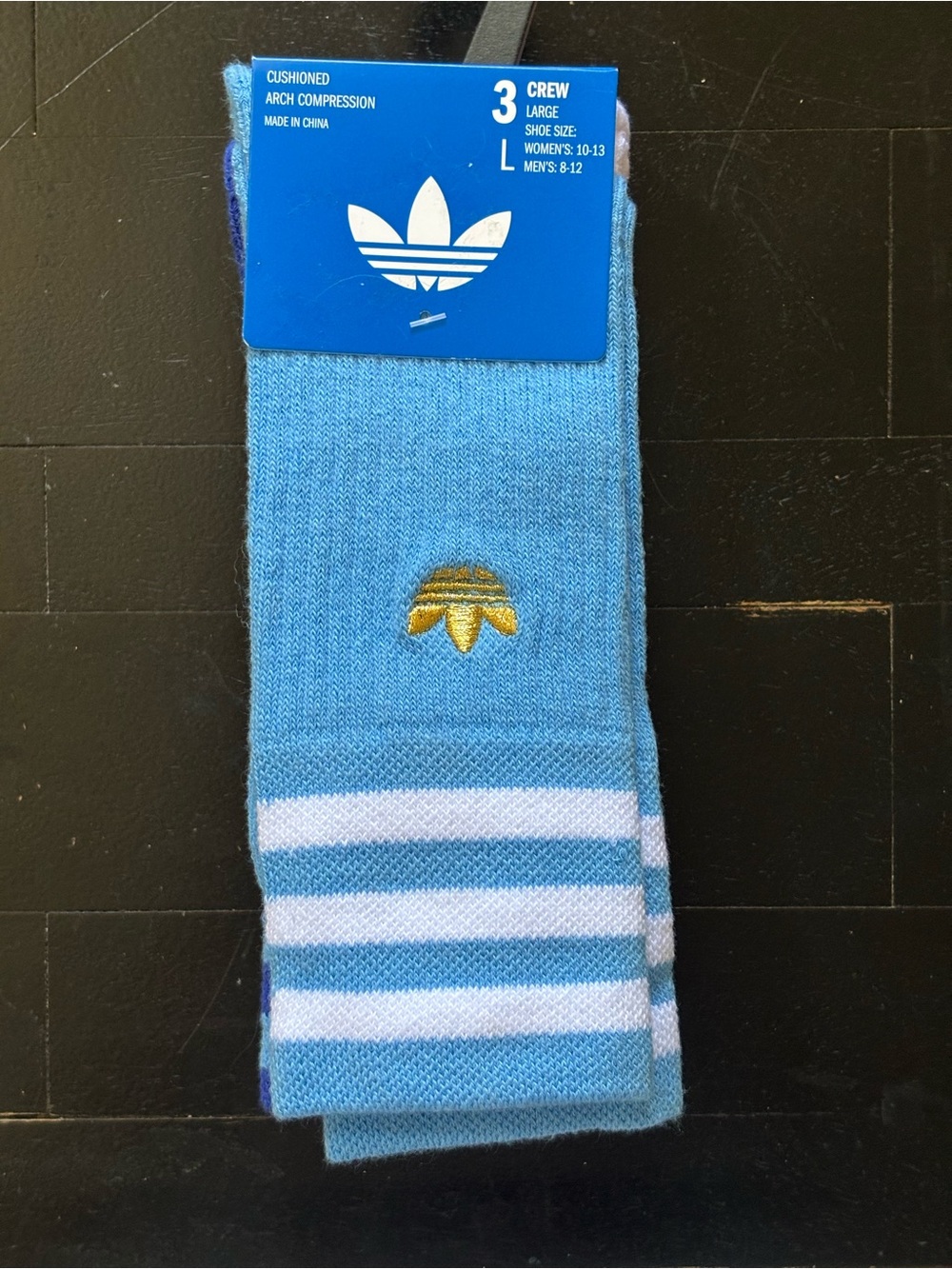 Adidas U ARGENTINA ROLLER Crew Socks 3-Pack Blue White Mens Size 8-12 NEW